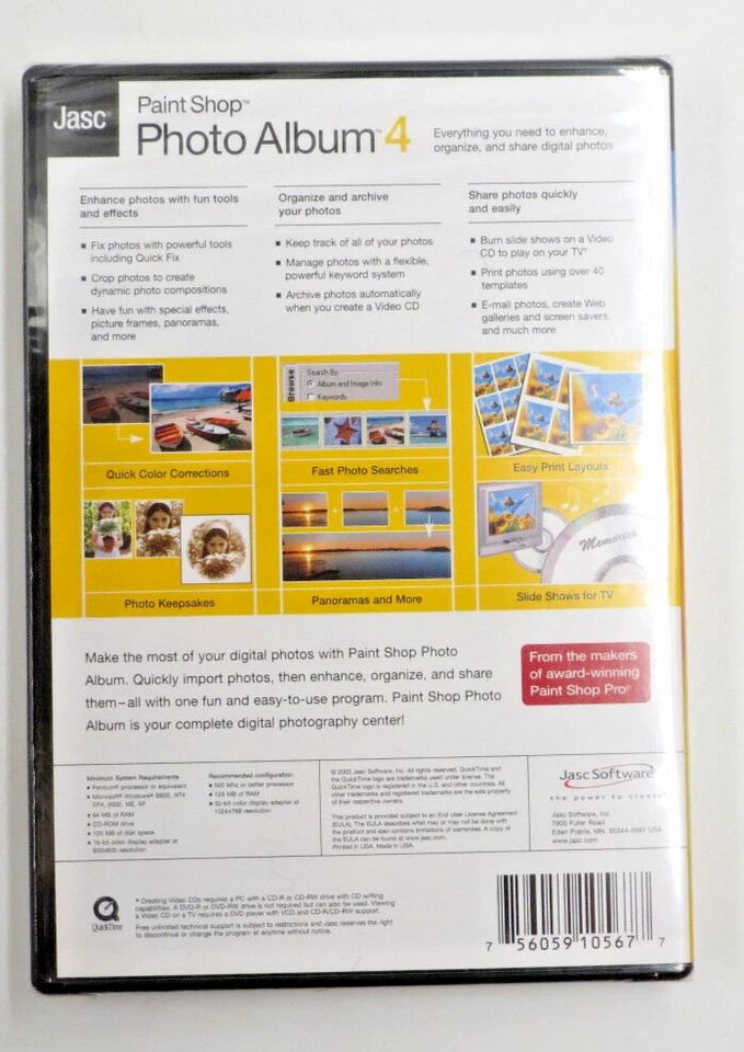 Nuevo álbum de fotos sellado Jasc Digital Imaging Paint Shop 4 Nuevo de Lote Antiguo Foto 2 de 2