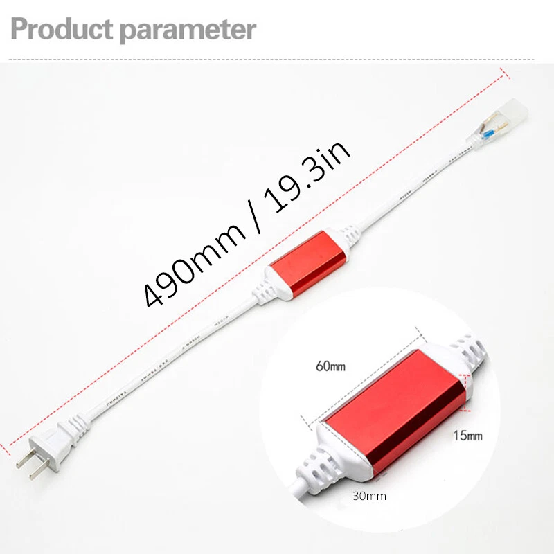 10Pcs 110V US Plug Power Cord Connector Line for 8mm*17mm LED Neon Rope Lights - Image 3 of 4