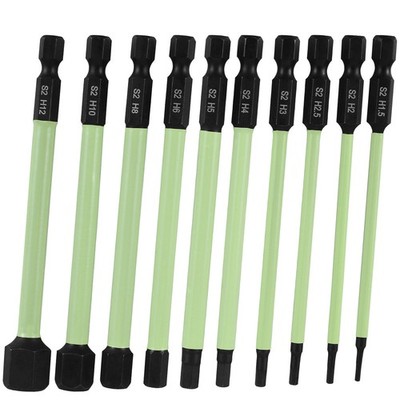 10Pcs Magnetic Tip S2 Alloy Steel Hex Head Allen Wrench Drill Bit Set 1/4''