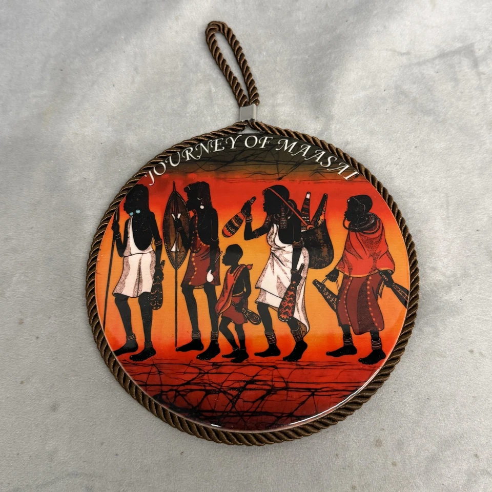 Remache colgante de pared redondo cerámica arte africano maasai viaje coral azul decoración Foto 4 de 4