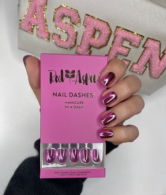 Red Aspen Nail Dashes Dance the Night Away Darby, Short Square Pink Chrome