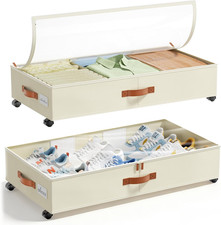 under Bed Storage with Wheels, 2 Pack under Bed Storage Containers with Clear Li