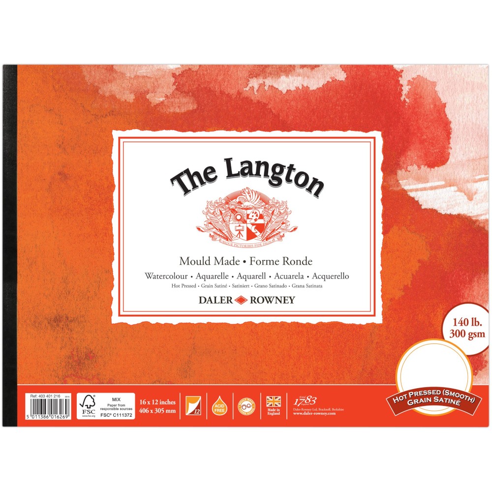 Daler Rowney The Langton Watercolour Hot Pressed Pad 16x12"" 300gsm
