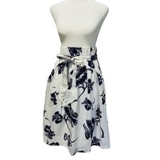 Zara Tie Front Blue Floral Midi Skirt, Size Medium