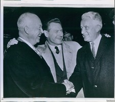 1958 New York Dwight Eisenhower Nelson Rockefeller Handshake Wirephoto 8X8