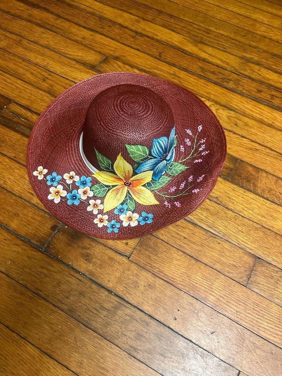 Genuine Hand Painted Floral Wide Brim Panama Hat 100% Paja Toquilla Genuine Hand Painted Floral Wide Brim Panama Hat 100% Paja  main image 2