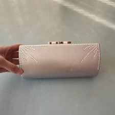 La Regale Silver Metal Clutch Bag with Rhinestone Detail and Chain Strap