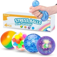 Stress Balls Set, Squishy Stress Ball, 4 Pack Squeeze Ball for Adults, Squeez...