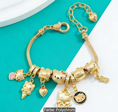 Hello Kitty Charm Armband Kette goldfarben Emaille Herz 16+5 cm verstellbar