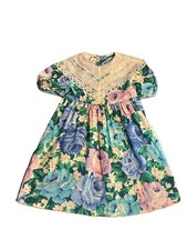 Vintage Bonnie Jean Floral Prairie Dress Girls Lace Cottagecore USA Made