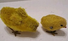 Two Vintage Steiff Yellow Wool Pom Pom Birds Adult and Chick Untested Needs Key