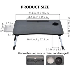 Foldable Lap Desk, 23.6 Inch Portable Wood Laptop Desk with iPad Slots, Cup Hold
