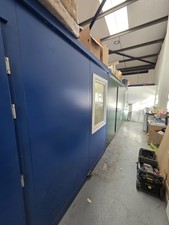 2 Expendacabin 4.3m x 2.3m portable cabins, blue green flat packed or assembled