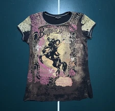 Vtg Skinny Minnie Western Top Womens Medium Rodeo Cowgirl Grunge Y2K 90s Shirt