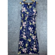 Naif Dress Womens Large Blue Floral Sleeveless Keyhole Boho Chic Career Stretch