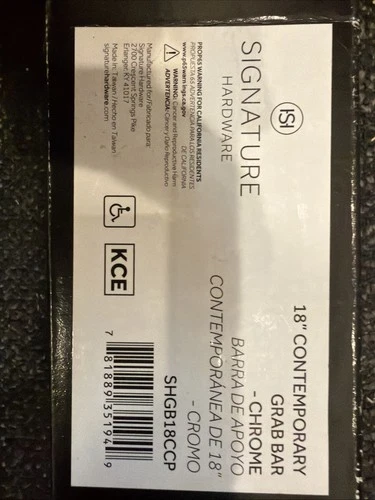 New Signature Hardware Contemporary 18" Grab Bar - Chrome - Picture 2 of 3