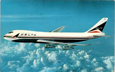 DELTA, Boeing 747, Spacious Age, Private Penthouse, 1973, E Postcard