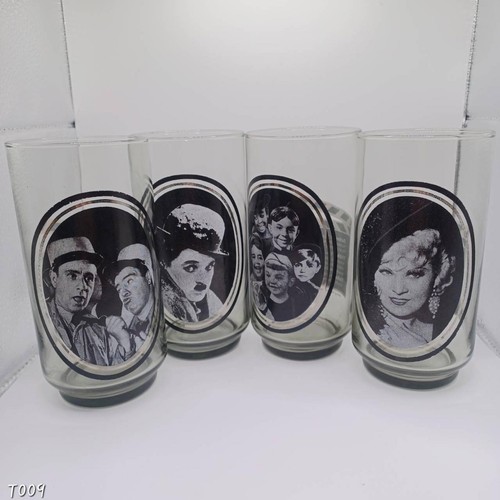 Vtg Arby's 1979 Collectors Series #1, 2, 4, & 5 Actors Glasses Chaplin Abbott