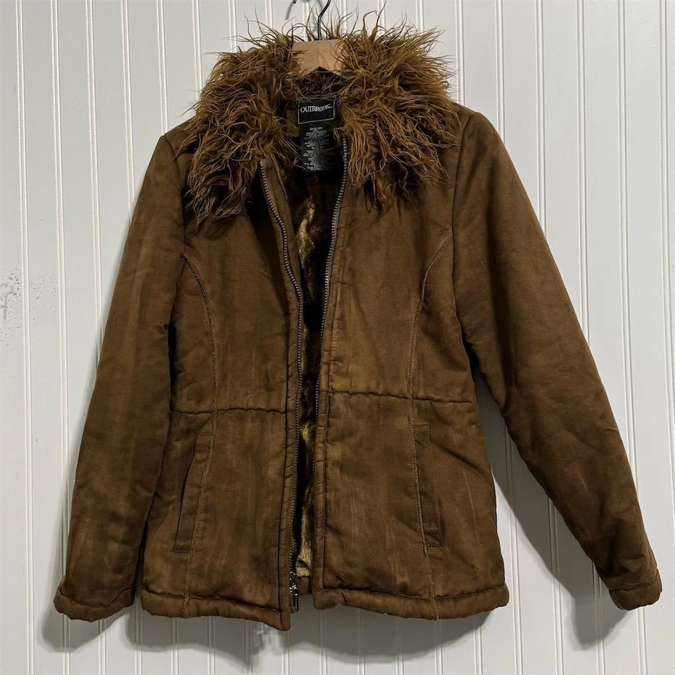 Outbrook Women’s M (8/10) Brown Faux Suede Faux Fur Sherpa Lined Full Zip Jacket - Image 4 of 4