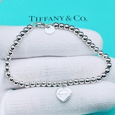 Tiffany  Co Silver MINI HEART Return To MINI BEAD Bracelet Silver Pink