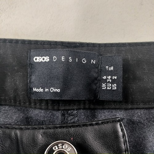 Asos Design Straight Leg Black Wax Denim Jeans Womens Size 2 Tall - Picture 5 of 7