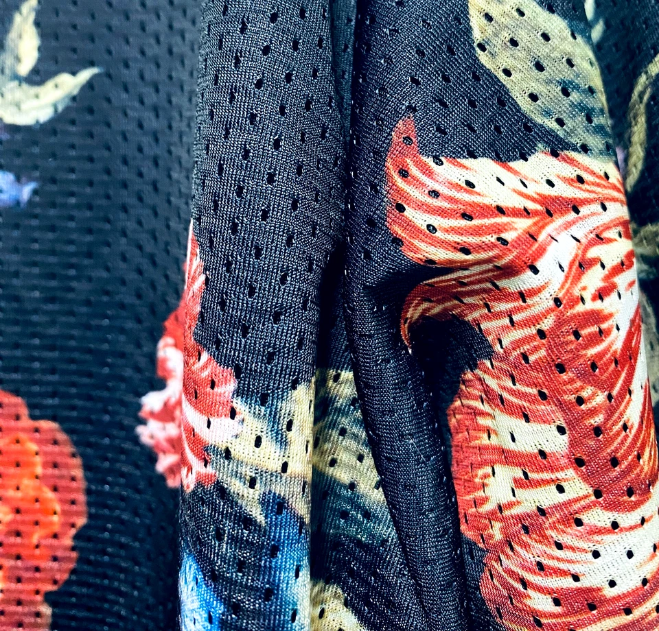 VINTAGE ON THE BYAS JERSEY MESH BLACK FLORAL TROPICAL JERSEY SHIRT SIZE L - Image 3 of 4