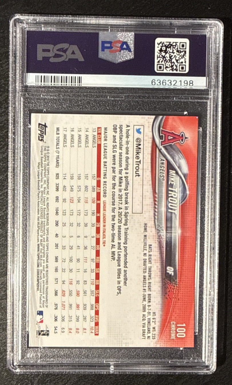 2018 Topps Chrome - Mike Trout #100 PSA 10 GEM MINT view 2