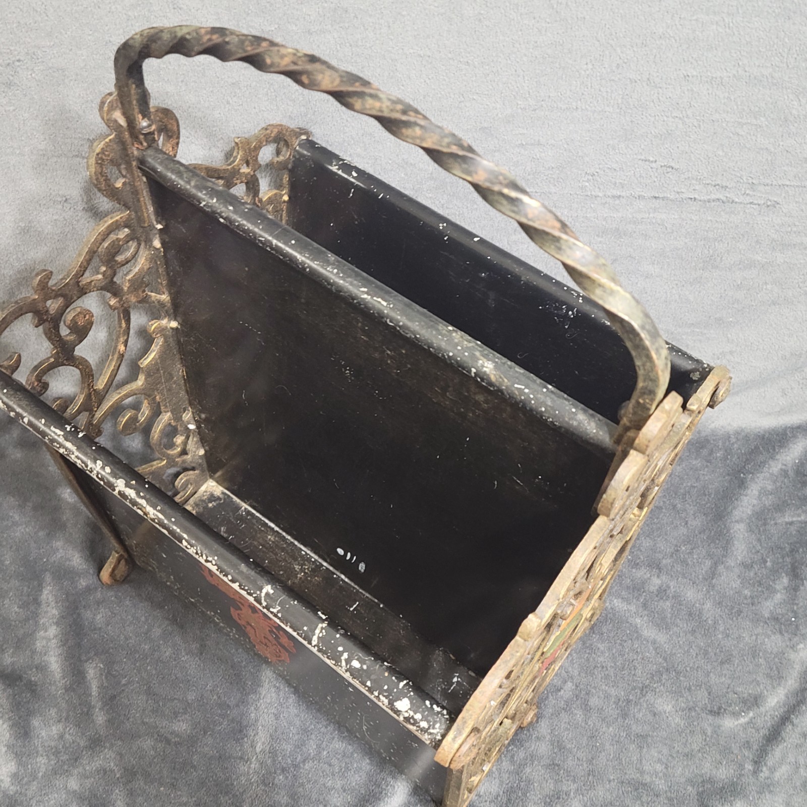 Vintage Wrought Iron Magazine Rack Holder, Art Deco Spanish Revival