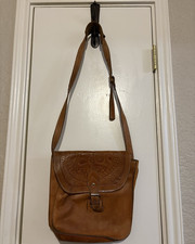 Womens Brown Embossed Crossbody Bag Solid Buckle Flap Closure Strap