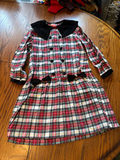 vtg polly flinders made in USA girls 7 tartan plaid flannel dress corduroy bows