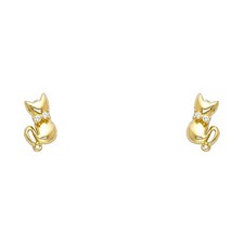 NEW 14K YELLOW GOLD CAT STUD EARRINGS WITH SCREW BACK