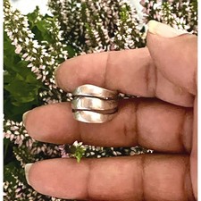 VINTAGE STERLING SILVER WIDE 3 BAND RING 925 MODERNIST SIZE 6.5 5.16g