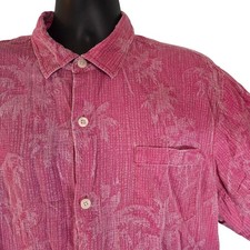 Tommy Bahama Silk Camp Shirt All Over Palm Tree Print Button Up Shirt Mens XL