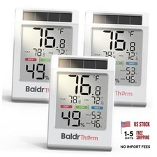 Indoor Thermometer Hygrometer, Solar Power with Battery Backup, Large Grey