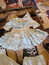 Vintage girl dress Kathleen Scott Light Blue Beads lace 3T full circle 3 piece