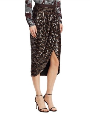 Le Superbe ''Take It Easy'' Sequin Tulip Skirt - Black/Brown Metallic Midi Sz: 8