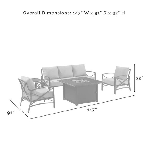 Crosley Furniture Kaplan 5Pc Metal Outdoor Sofa Set with Fire Table in ...