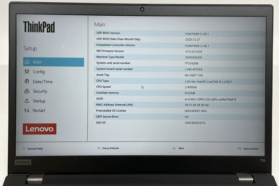 Lenovo ThinkPad T15 · i5-1135G7 · 8GB · 128GB, photo 3 of 5