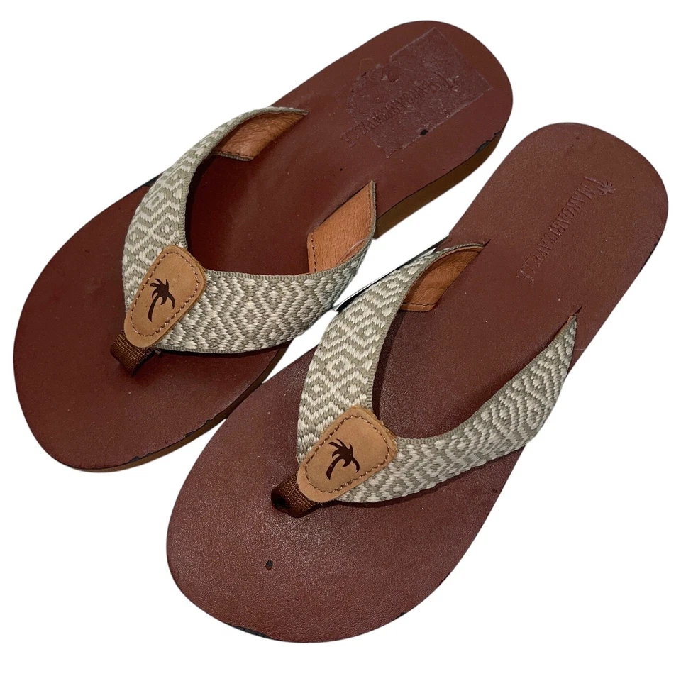 Sandalias Margaritaville Mujer 6 Gris Blanco Tejidas Correas Marrón Tanga Chanclas Foto 3 de 4