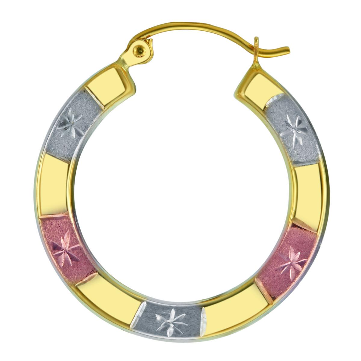 Wellingsale 14k Tri Color Gold Diamond Cut 2mm Hoop Earrings (23mm Diameter)