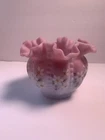 Fenton Blue Burmese "Daisy & Forget-me-not" Ruffled Edge Melon Bowl Vase Signed