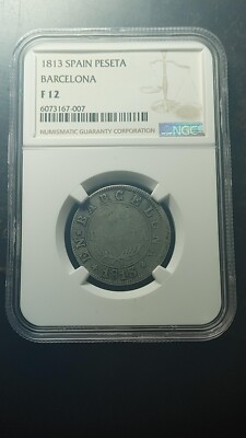 1813 Barcelona Spain Peseta NGC F12 Original and Problem Free    Scarce    2604