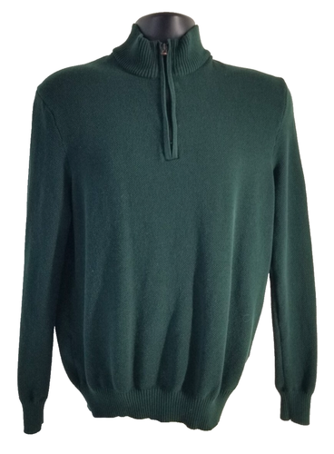 CLUB ROOM Mens Pullover Sweater SIZE L Long Sleeve Green Stand Up Collar 1/4 Zip