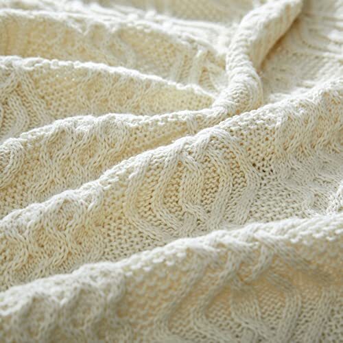 Luxurious 100% Cashmere Cable Knit Throw Blanket – Ultra-Soft, Warm, And Elegant – Available In Neutral Tones (Beige 6 thumbnail image