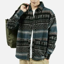 Herren Gebürstet Hemd Mantel Locker Thermal Freizeit Lumberjack Gestreift Warm