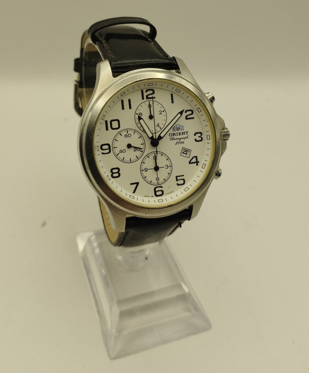 RARE VTG ARABIC INDEX WHITE DIAL BIG SIZE ORIENT CHRONOGRAPH MEN