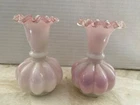 Fenton Vintage Pair Cased Milk Pink Art Glass Crimped Vase Ruffled Edge