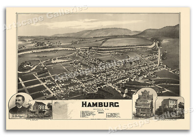 1889 Hamburg Pennsylvania Vintage Old Panoramic City Map - 24x36