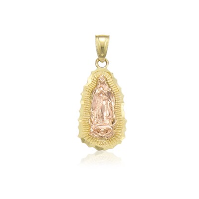 14K Solid Yellow Rose Gold Virgin Mary Pendant -Lady of Guadalupe ...