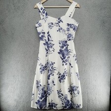 NLW Womens L Floral Pattern Strap Mini Dress Cotton White Blue